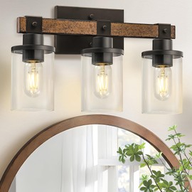 GOEBLESON 3-Light Bathroom Light Fixture, Farmhouse Vanity Lights for Bathroom with Glass Shade, Rustic Bathroom Light Fixtures, E26 Base F08BD05