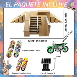 MONAS Kit de Parque de Patinaje, Juguetes de Dedo de Monopatín con 1 Motocicleta y 4 Piezas de Monopatines, Juguetes de Mini Patineta, Kit de Skate Park para Niños o Niñas, Entrenamiento de Patinaje