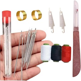 37PCS Sewing Tool Set, Needles Thread Hand Repair Tools, Embroidery Tool Kit, Include 25 Steel Needles, 1 Seam Sewing Thread Ripper, 2 Needle Threaders, 5 Threads, 2 Thimbles, DIY Crafting Kit