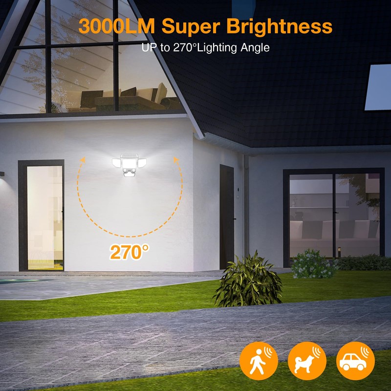 Onforu 3000LM Solar Lights Outdoor, 4 Heads Solar Security Lights