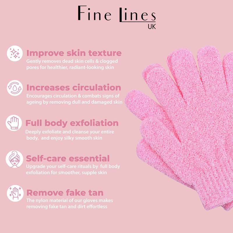 Fine Lines - Exfoliating Shower Gloves, Pink | Exfoliating Glove