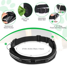 Caudblor Waist Leash for Medium Large Dog Walking, Bungee Hands Free Dog Leash with Zipper Pouch, Around The Waist No Pull Running Dog Leash Belt, Padded Handle Jogging No Hands Dog Leash Heavy Duty