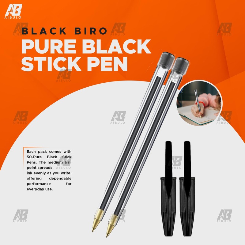 AIBULO Improved Medium Tip Fluent Smooth Writing Black Biro Ballpoint