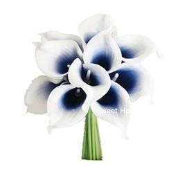 Sweet Home Deco Latex Real Touch 15" Artificial Calla Lily 10 Stems Flower Bouquet for Home/Wedding (Navy Blue Picasso)