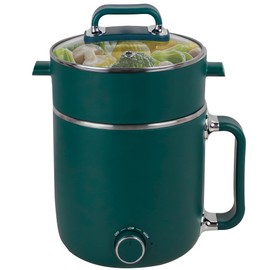 cglightwsparkle Electric cooker, 1.8L portable hot pot with steamer, electric hot pot stainless steel, multifunctional travel electric cooker, can cook eggs, pasta, soup, oatmeal, dual temperature control, with anti-dry burn protection, suitable for dorm