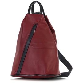 LiaTalia Unisex Backpack Bag - 100% Soft Italian Leather - Convertible Strap to Use as a Sling Handbag - Small Rucksack Duffle Bag - ALEX (Red - BlackTrim)