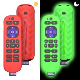[2 Pcs] Silicone Remote Case Cover for Roku Voice Remote Pro (2nd Ed.), Anti Slip Shockproof Remote Protective Sleeve for RCB1R(2024), Remote Protective Cover Case with Lanyard (Red+Glow Green)