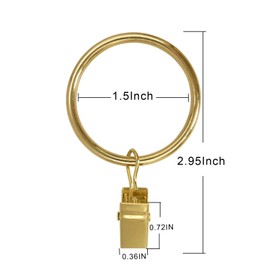 LLPJS - 20 anillos de metal para cortinas con clips, ganchos para colgar cortinas, ganchos para cortinas, barras decorativas, ventanas decorativas, diámetro interior de 1,5 pulgadas, color dorado de 22 quilates