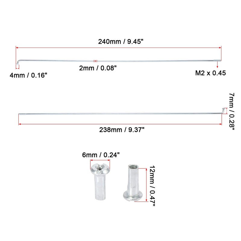 X AUTOHAUX 95pcs 14G J Bend 238mm x 2mm Bike