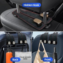 Usinynia 4 Pack Car Hooks for Headrest Double Car Seat Headrest Hooks Car Seat Back Storage Hook for Purses and Bags Leather Purse Hook for Car (black)