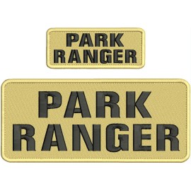 PARK RANGER EMBROIDERY PATCH 4X10 AND 2X5 VELCR@ ON BACK BLACK ON TAN
