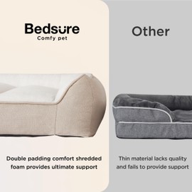 Bedsure Orthopedic Dog Beds Large Sized Dog - Extra Thick Supportive Large Dogs Bed with Waterproof Washable Cover, Comfort Pet Bed Sofa with Soft Plush Sherpa and Nonskid Bottom, Beige, 35"