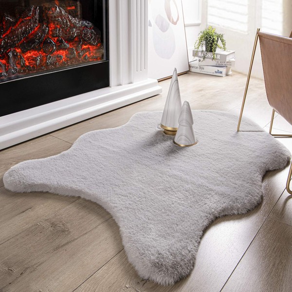 Ashler HOME DECO Ultra Soft Faux Rabbit Fur Chair Couch Cover Area Rug for Bedroom Floor Sofa Living Room Grey 2 x 3 Feet
