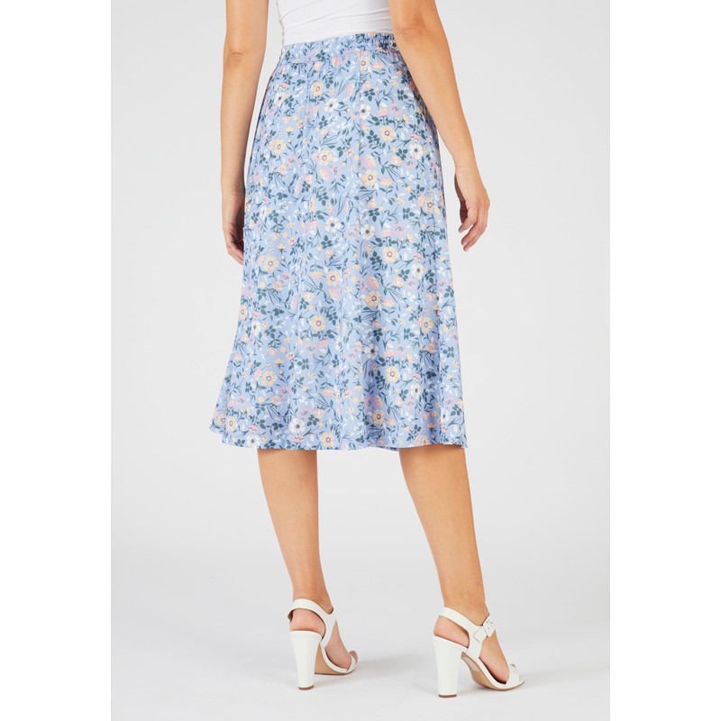 Damart - Print Jersey Skirt, Blue Floral, 14/16