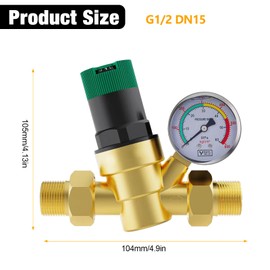 Water Pressure Regulator with Pressure Gauge, Water Filter 1/2 Inch House Connection Pressure Reducer Water, Water Pressure Relief Valve Made of Brass for Regulating Water Pressure