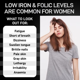 Vegan Iron Supplements for Women with Folic Acid - 168% Folate Folic Acid, 194% Ferrous Sulfate Blood Builder with Anemia and Pregnant Women - 60 Gluten-Free Gentle Iron Tablets