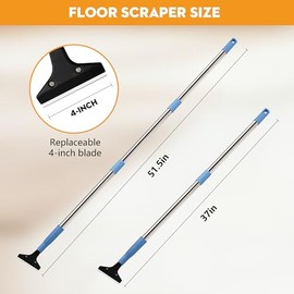 Heavy-Duty Floor Scraper with Long Handle (37''-51.5''), 4-Inch Metal Scraper Cleaning Tool, Comes with 10 Blades, Suitable for Cleaning Walls, Glass, Adhesives, Chewing Gum, and Ceilings