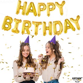 KatchOn, Gold Happy Birthday Balloons Letters -16 Inch | Gold Birthday Balloons, Golden Birthday Party Decorations | Happy Birthday Foil Balloons, Birthday Decorations | Happy Birthday Banner Balloons