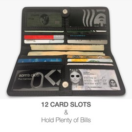 CardGear Caitlin Women RFID Blocking Long Bifold Executive Wallet with 12 Slots, 2 Key and 2 Cash pockets, 2 ID and 2 privacy windows, Come with Premium Gift Box (Canvas, Space Gray)