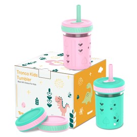 Tronco 8 oz Glass Sippy Cup for Kids & Toddlers | Mason Jar Smoothie Cups with Spill-Proof Silicone Straws, Non-Slip Silicone Sleeves & Lids, BPA-Free Snack Cups, Dishwasher Safe