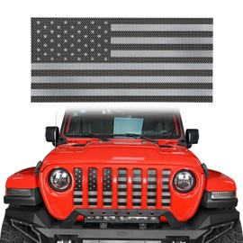 V8 GOD for Jeep Flag Front Grille Grill Mesh Insert Old Glory (Black & White) Compatible with Jeep Wrangler JL & JT Gladiator 2018-2025