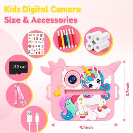 OTJ OTJ Kids Camera Instant Print - Selfie Children Digital Camera Toy That Print Photos Christmas Birthday Gifts for Ages 3-12, 4 5 6 7 8 9 10 Year Old Girls Toddler, Travel Portable Video Cameras