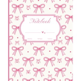 Notebook: Wide Ruled Preppy Pink Coquette Bows Theme for Girls