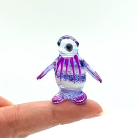 Sansukjai Penguin Tiny Miniature Figurines Hand Blown Glass Art Animals Collectible Gift Home Décor, Blue Purple