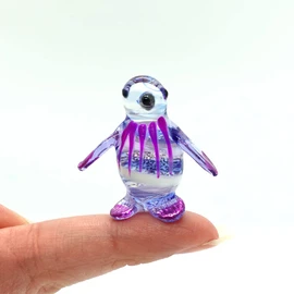 Sansukjai Penguin Tiny Miniature Figurines Hand Blown Glass Art Animals Collectible Gift Home Décor, Blue Purple