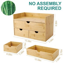 MAGIC BAMBOO 3 Drawer Bamboo Desk Organizer with Shelf – Makeup Storage & Tabletop Organizer for Home Office, Workspace, or Bathroom – No Assembly Required
