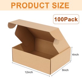 Qilery 100 Pcs Shipping Boxes Cardboard Gift Corrugated Cardboard Boxes Mailer Packaging for Mailing Small Business Present (12 x 9 x 4 Inches)