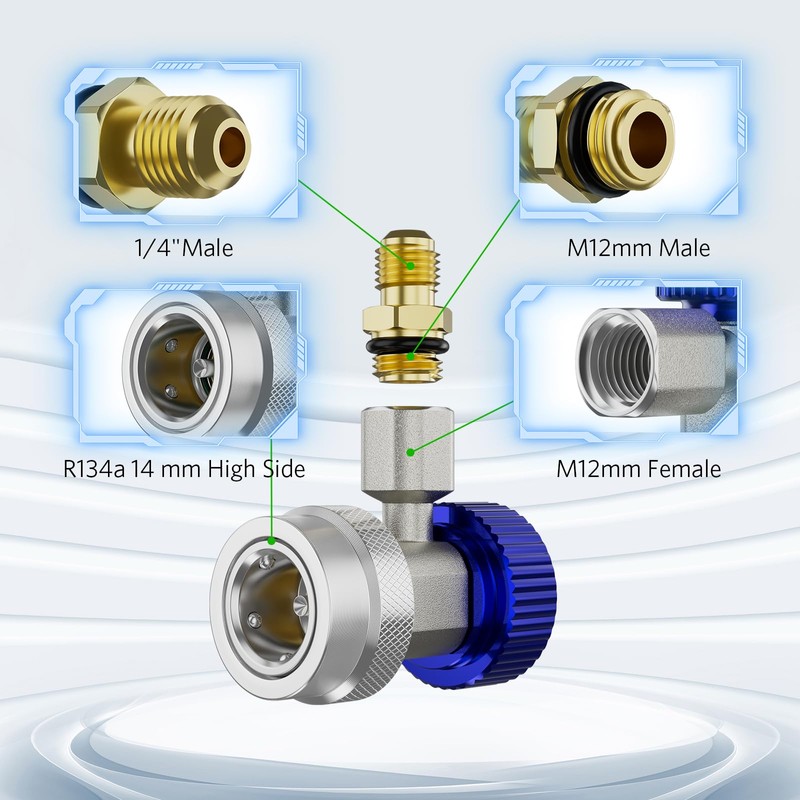 HTOMT R134a Adapter,Adjustable R134a Quick Couplers Adapter,R134a Connector 1/4 Inch