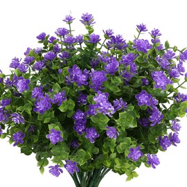 URSTOUD Artificial Flowers, Fake Artificial Greenery UV Resistant No Fade Faux Plastic Plants for Wedding Bridle Bouquet Indoor Outdoor Home Garden Kitchen Office Table Vase 6PCS (Purple)