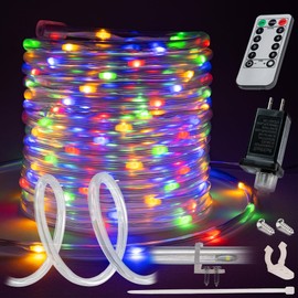 WYZworks 100ft Colorful LED Rope Light - 8 Modes, Waterproof Outdoor Accent Lighting with Remote, Flexible Clear Tube, ETL Certified, Garden, Patio, Backyard, Holiday Christmas, Tree, Ambient Decor