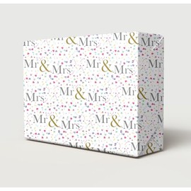 2 Sheets MR & MRS Hearts Confetti Wedding Day Wrapping Paper Classy And Elegant Design Just Married Bride Groom Gold Silver White Giftwrap