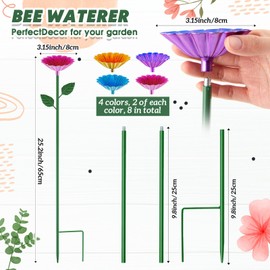 8 Pcs Large Bee Watering Station 25 x 2.6 Inch Metal Vivid Flower Bee Water Feeder for Garden Butterfly Feeders for Outdoors Colorful Butterfly Bath Bowl for Bird Insect Outside Yard