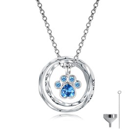 S925 Sterling Silver Cremation Keepsake Jewelry Pendant Memorial Heart Urn Necklace for Ashes Gift for Women (Pet Paw, White)