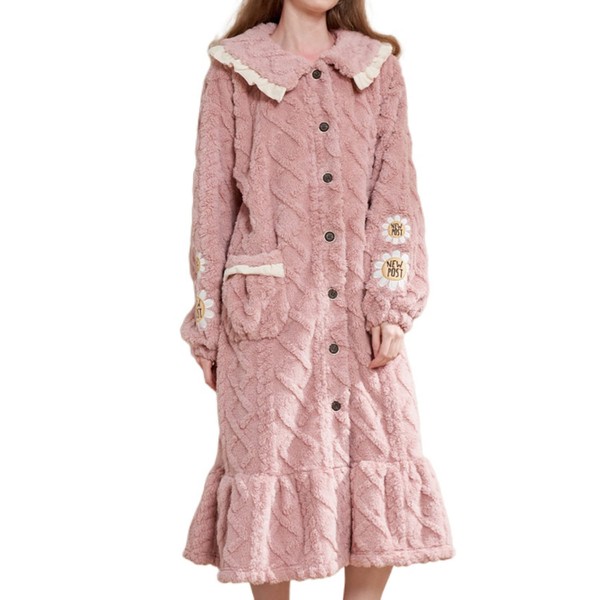 Homgro Women's Long Sleeve Robe Winter Soft Fuzzy Plush Button