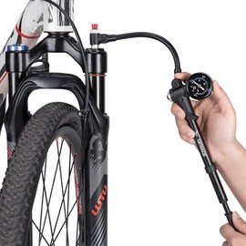 GEWAGE High Pressure Damper Pump (Max 300 PSI), 2-in-1 Bicycle Fork Pump/Bicycle Tyre Pump for MTB, Road Bike Fork and Rear Suspension, Portable Mini Pump with Bleed Button (Black)