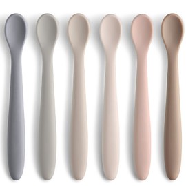 Silicone Baby Feeding Spoons, First Stage Baby Infant Spoons, Soft-Tip Easy on Gums I Training Spoon Self Feeding, Dishwasher & Boil-proof, 6 Pack