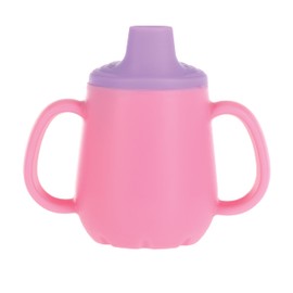 Nuby First Training Cup - Silicone Cup with Free-Flow Spout and Easy-Grip Design - 2 oz - 6+ Months - Purple and Pink