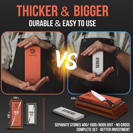 Extra Large Knife Sharpening Stone Kit - YeopAsda Thickered 3 Side Grit 400/1000/6000 Xl Wet Stone - Whetstone Knife Sharpener with Non-Slip Wood Base, Angle Guide, Cut Resistant Gloves
