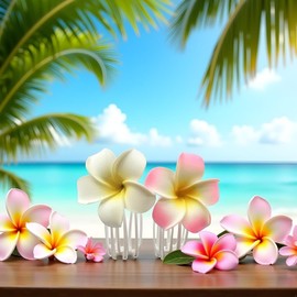 2pcs 7cm White and Pink Hawaiian Frangipani Plumeria Clip and Barrette Foam Head Flower Party Beach Hair Clip Hair Clip Hair Hair Accessories