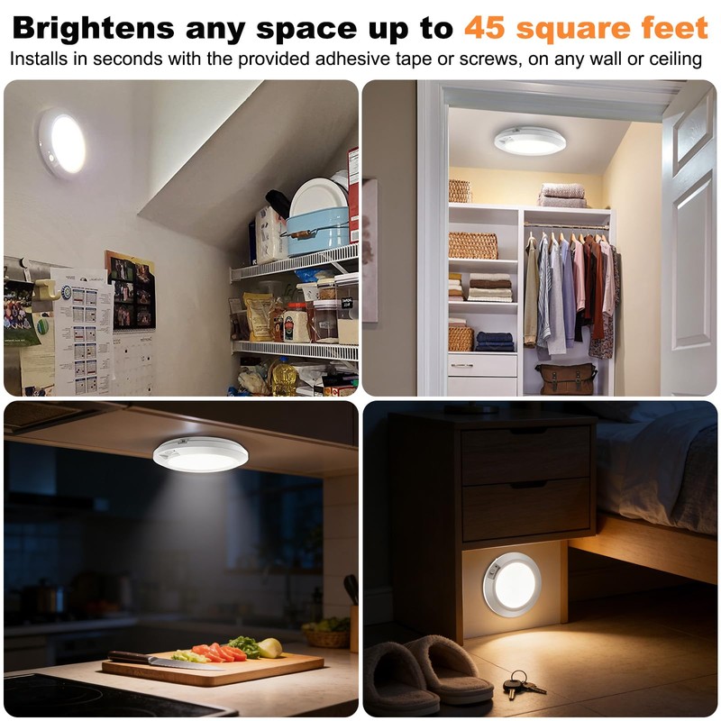 APCENS Battery Operated Motion Sensor Light Indoor, 6.3", 210LM, 6000K
