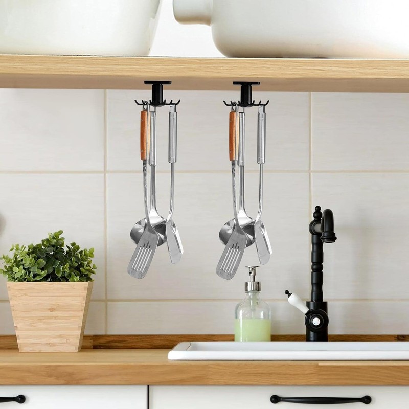 Under Cabinet 360° Rotatable Kitchen Hooks with 6-Claws, 2Pcs 360°