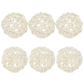 M METERXITY 6-Pack Wicker Rattan Balls 80mm/3.2 Inch Decorative Rattan Balls Orbs Vase Fillers Bowl Fillers for Christmas/Weddings/Thanksgiving/DIY Crafts/Home Decor [White]