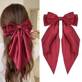 Womens Red Hair Bows for Women Burgundy Red Hair Bow for Women Girls Long Curly Hair Accessories Bow for Women Teens Girls Hair Clips for Women Bowknot Hair Clip Hair Bow Tie for Women Girls