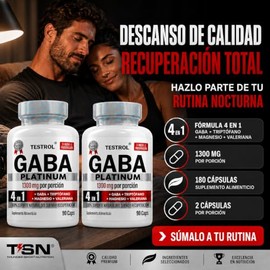 Gaba Platinum | Fórmula 4 En 1 | Gaba 750mg, Triptofano 300mg, Magnesio, Valeriana y Vit B1 | Apoyo a tu Rutina de Descanso | Testrol TSN Combo Duo 90