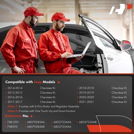 A-Premium Electric Power Window Regulator with Motor Compatible with Jeep KL Series Cherokee 2014-2021, Front Right Passenger Side, Replace# 68227254AB