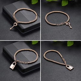Flongo Partner Bracelet BFF Chains Friendship Bracelet for 2 Couples Bracelets Bangle Bracelet Lock with Key for Men Women Gift Ideas, Stainless Steel